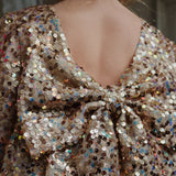 Konges Slojd lila sequins bow dress, gold glitter