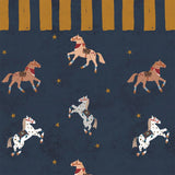 Dekornik wallpaper spanish horses with border, yellow / ochre