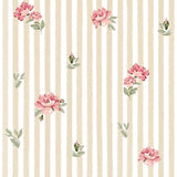 Dekornik wallpaper pink roses on beige stripes
