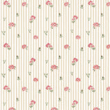 Dekornik wallpaper pink roses on beige stripes